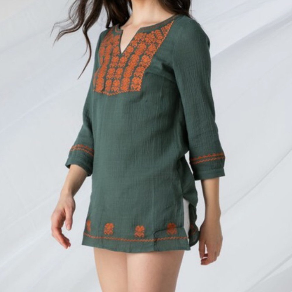Olive & Orange Embroidered Tunic - Picture 7 of 11